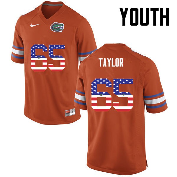 Florida Gators Youth #65 Jawaan Taylor College Football Jersey USA Flag Fashion Orange